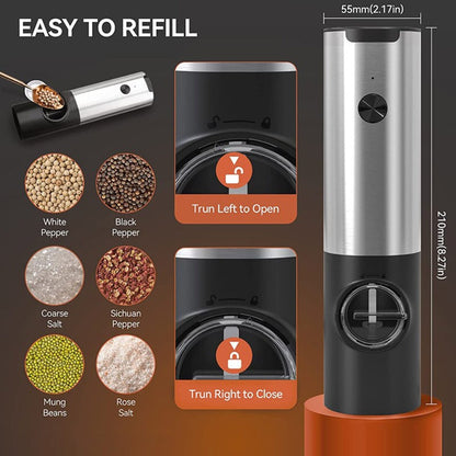 Electric Salt & Pepper Grinder- 2 Bottle Set